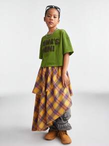 Coolane Kids Tween Girls Spring/Summer Casual Loose Fit Drop Shoulder Crop Crop Top With Letter Embroidery - Green - View 5