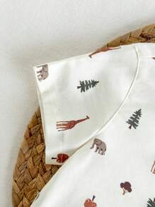 Loomiva 男婴卡通动物印花翻领短袖纽扣衬衫，休闲百搭 - 白色 - 查看 5