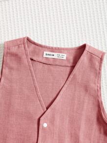 SHEIN 3 件套年轻男孩绅士精致优雅都市白色长袖衬衫、T 恤和背心配裤子西装套装，适合婚礼、派对、郊游、聚会和秋冬季节 - 藕粉色 - 查看 5