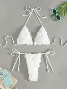 Swim Mod Women's 3D Floral Mesh Bikini Swimwear, For Summer Beach Vacation
