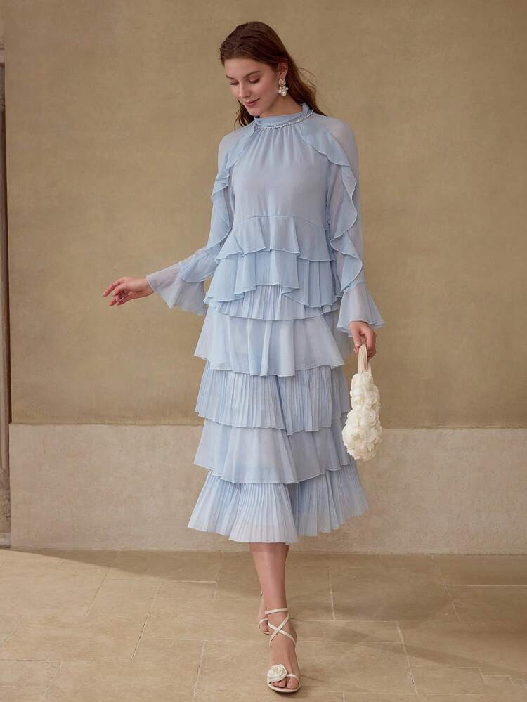 RUFFLE TRIM TIERED LAYER BLOUSE