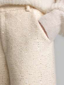 Ontre 女装 2025 新款春季情人节象牙色粗花呢点缀高腰优雅阔腿裤带口袋，复古风格西装裤 - 白色 - 查看 9