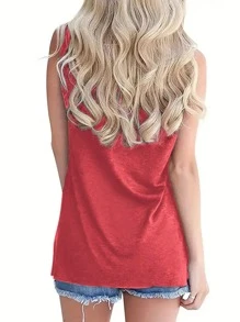 INAWLY 女士眼镜字母印花背心，适合春夏休闲度假穿着 - 玫瑰紅 - 查看 2