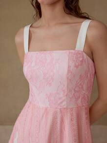 MOTF PREMIUM CONTRAST LACE ZIPPER DRESS - Pink - View 3