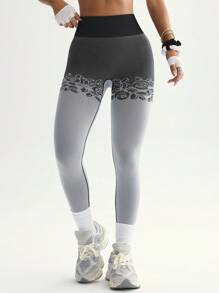 SHEIN Women's Floral Print Casual Fitness Leggings - Black and White - View 3