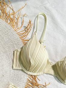 SHEIN Swim Damen Sommer 2-teiliges Bikini Set, einfarbiger strukturierter Stoff mit Bügel und Spaghettiträgern, Strandmode Bademode Boho-Stil, für Sommer Strandurlaub