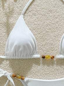 SHEIN Swim Wiosenna przerwa Kobiety Nowy aksamitny Halter Neck Tie-Up Bikini 2 częściowy zestaw Bikini Set Letni strój plażowy