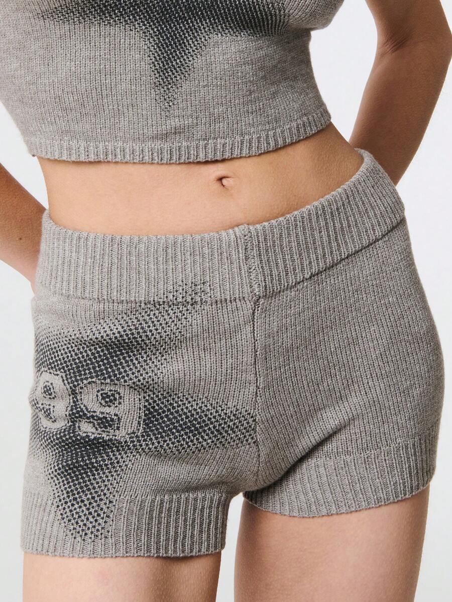 TypaGal 热销夏季针织星星数字图案厚腰带迷你短裤