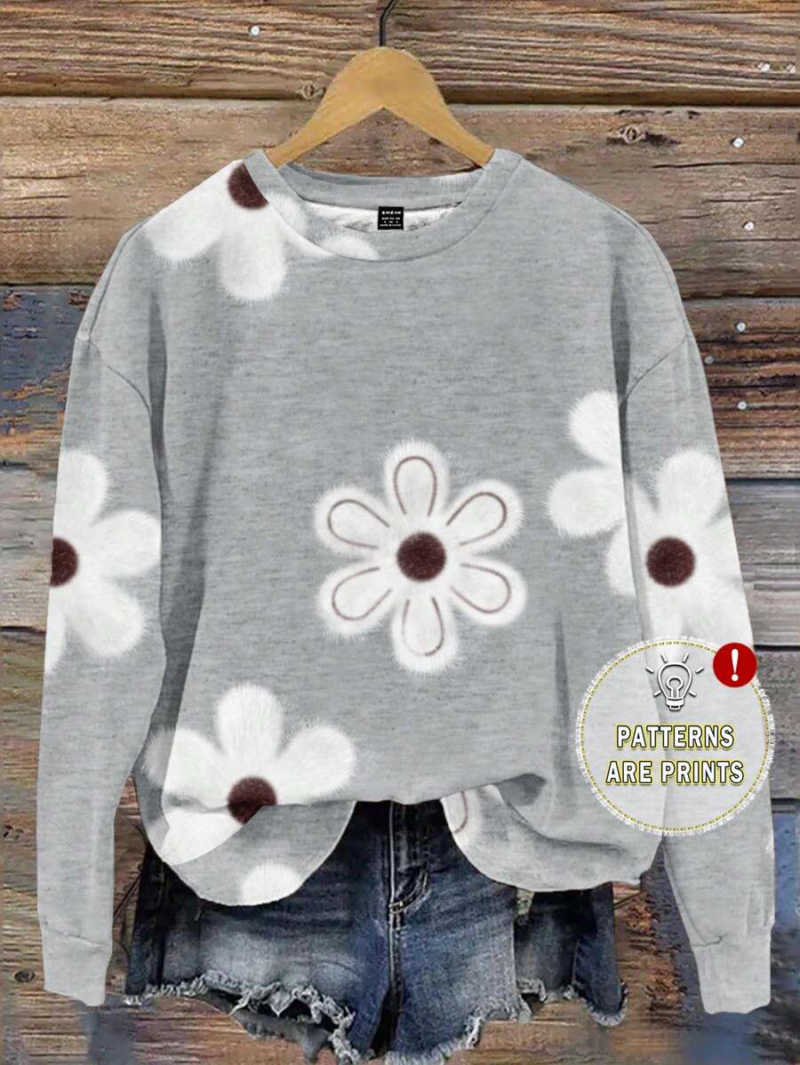 EMERY ROSE Plus Size Damska Casualowa Prosta Całościowa Bluza Z Nadrukiem Wzoru - Wielokolorowe - Zobacz 1