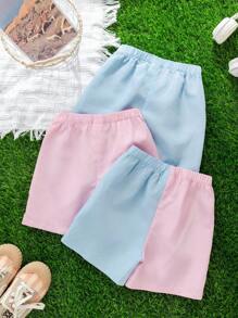 Juego de 3 piezas de pantalones cortos informales para niños pequeños, compre dos y llévese gratis, obtenga 3 piezas adecuadas para primavera y verano, aptas para vacaciones al aire libre, escuela, deportes y uso en casa - Multicolor - Ver 2