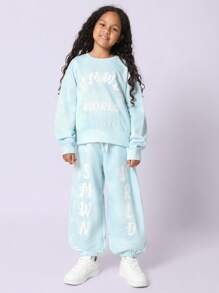 SUMWON Winter Cozy Fleece Sweatshirt Jogger Matching Set Two Piece Wear Tracksuit Sports Athletic Leisure Outfit - Blue - View 1