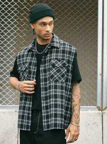 AXEPEAK Men's Plaid Loose Woven Casual Shirt, Simple & Fashionable, Daily Wear, Streetwear Edition - Black - View 5