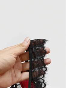 ROMWE Goth 哥特朋克缎纹面料孔眼钢圈胸罩和丁字裤内衣套装 - 彩色 - 查看 3