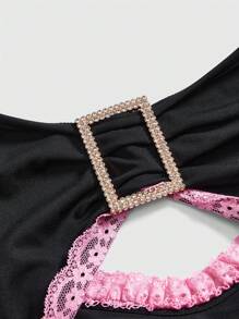 ROMWE J-Fashion Y2K 超大蝴蝶结分层蛋糕迷你连衣裙，仿二合一设计