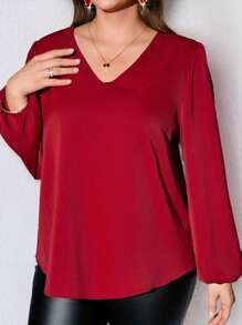 EMERY ROSE Camisas de manga larga para mujer talla grande para el Día de San Valentín, elegante camisa roja con costuras de encaje negro, ropa de primavera