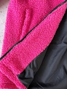 SHEIN Chaqueta de manga larga con cremallera, de color block, de para niñas preadolescentes - Negro - Ver 8