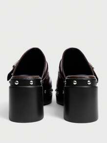 Sugerpunk Women's Fashion Black Backstrap Wooden Clog Platform Slip-On Shoes