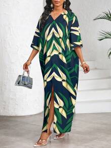 SHEIN Lady Women's Floral Print Batwing Sleeve Dress - Multicolor - View 3