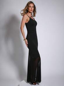 COSMINA Vestido casual de unicolor extra largo para mujer, de manga larga, de estilo minimalista para el uso diario - Negro - Ver 5