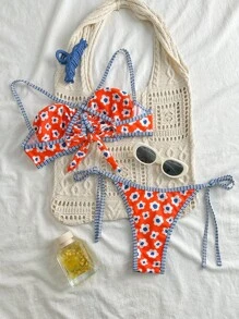Swim Vcay Springbreak Women Multicolor Random Print Push-Up Side Tie Cute Bikini Set, Festival Boho For Summer Beach Vacation - Multicolor - View 8
