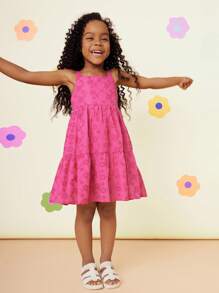 SHEIN Vestido de tirantes sin mangas con abertura en la espalda de unicolor tejido para niña - Rosa Fucsia - Ver 5