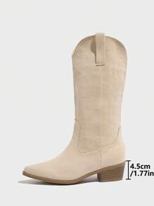 Styleloop Women's Mid-Calf Boots, Boho Style, Retro American, Bohemian, Western, Music Festival, Party, Christmas, Halloween Outfit - Beige - View 4