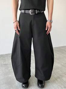 Manfinity EMRG 男士时尚宽松纯色阔腿裤INS百搭弧形阔腿裤日系山本风解构设计日常可穿适合男士黑色长裤oversized裤子宽松日系裤子男喇叭裤秋季 - 黑色 - 查看 3