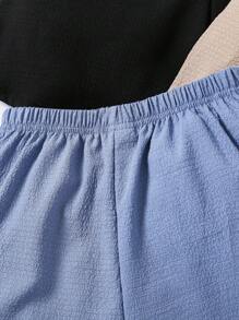 3pcs Tween Girl Casual Loose Textured Bubble Fabric Arc Hem Multi-Color Shorts