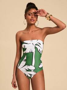 Travachic 女士热带印花抹胸连体泳衣，适合夏季海滩度假