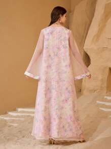 Al Najma Women's Floral Chiffon Elegant Turkish & Arabian Traditional Maxi Jalabiya Dress Wedding Dresses For Women