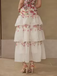 MOTF 花卉印花荷叶边层叠半身裙 - 杏色 - 查看 3