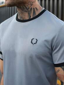 Manfinity Homme 男式鹿头图案印花圆领短袖休闲 T 恤 - 灰色 - 查看 3