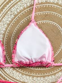 Swim Mod 3pcs Bohemian Style Crochet Drawstring Cover Up Skirt & Bikini Set, Swimwear Beach Clothes Outfit For Summer Beach Vacation - Pink - View 6