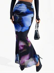 SHEIN Clasi Women's Elegant Large Floral Pleated Mermaid Skirt,Valentines Clothes, Summer Outfits For Women,Spring Outfits For Women, Coquette ,Festival