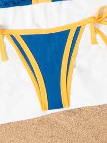 Conjunto de bikini deportivo de 2 piezas con cuello de corbata de contraste para mujer, para verano y vacaciones en la playa