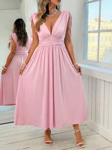 SHEIN Clasi Vestido elegante con fruncido y cordón para mujer de talla grande - Rosa - Ver 4