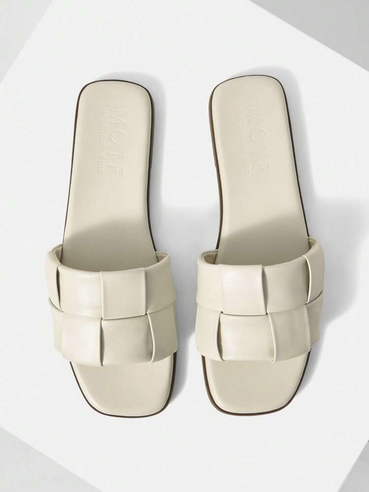 SANDALIAS PLANAS CON PUNTA CUADRADA TEJIDAS MINIMALISTAS Y CÓMODAS PARA MUJER