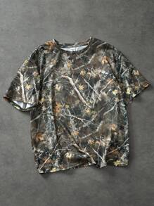 Coolane Kids Camiseta de manga corta de cuello redondo con estampado de camuflaje informal para adolescentes
