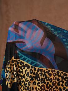 Swim Oasis 大码女式和服，豹纹与抽象叶印花，度假氛围