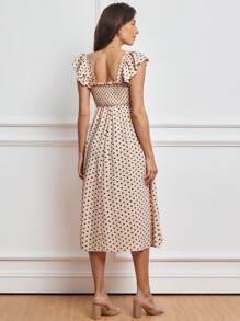 MaterniWear Work/Office Cable Bodice, Square Neck, Ruffled A-Line Hem Mid-Length Maternity Dress - Beige - View 2