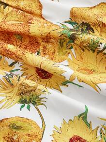 SHEIN MOD Plus Size Van Gogh Sunflower Pattern Dress With Puff Sleeves And Bow Embellishment. Suitable For Dates, Parties, Vacations, Afternoon Tea, Birthdays, And Other Occasions. Also Suitable For Carnivals, Women's Birthday Dresses, Women's Formal Dresses, Women's Beachwear, Vacations, Prom Dresses, Gold Dresses, Summer Dresses, Wedding Guest Dresses, Beach Dresses, And Bohemian-Style Vacation Wear. - Multicolor - View 3