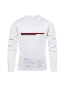 Manfinity Dauomo 男士休闲条纹字母印花长袖T恤，秋季，秋装