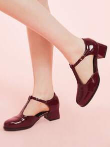 CUCCOO DOLLMOD Women's Solid Color Adjustable Simple Casual Round Toe Thick Heeled Hollow Out Flats Spring Shoes