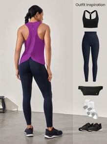 GLOWMODE Mesh Training Racerback  Tank Gym Wear Medium Impact Running Workout Quick Dry Moisture Wicking Cool Feeling - Purple - View 8