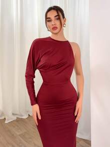 Aloruh Vestido rojo largo, recto y ajustado con mangas extra largas, asimétrico y con espalda descubierta, para mujer en primavera y verano, de estilo de vanguardia y sexy para vacaciones