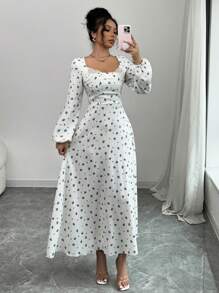 Modelyn Women's Woven Floral Print A-Line Gathered Waist Ruffle Hem Slim Fit Dress, Blue Fall Cloth For Women - Blue - View 3