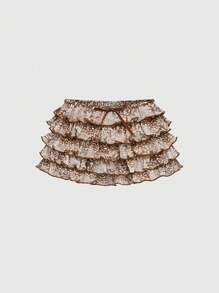 ROMWE Kawaii Y2K Style Fawn Print Low Waist Ruffled Mesh Layered Shorts For Women