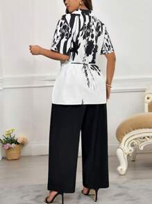 SHEIN Clasi 大码女式优雅编织花卉印花两件套，秋季