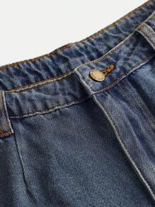 SHEIN Teen Girls Y2K Star Denim Effect Capri Boyfriend Low Rise Jeans Shorts, Casual & Fashionable For Everyday Wear,School,Streetwear,Girls Spring Summer Outfits - Medium Wash - View 5