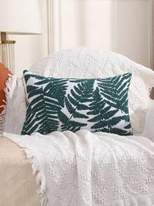 Leaf Pattern Linen Throw Pillow Cover, Home Decor Sofa Cushion - Green - View 3